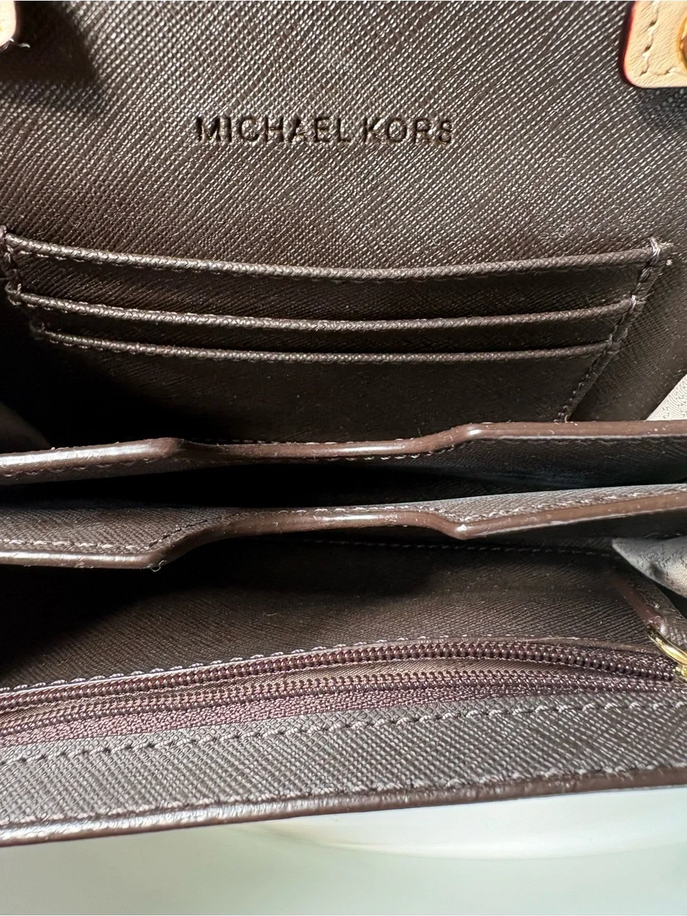 Michael Kors Signature MK Wallet on Chain Envelope Crossbody/Clutch Brown Gold